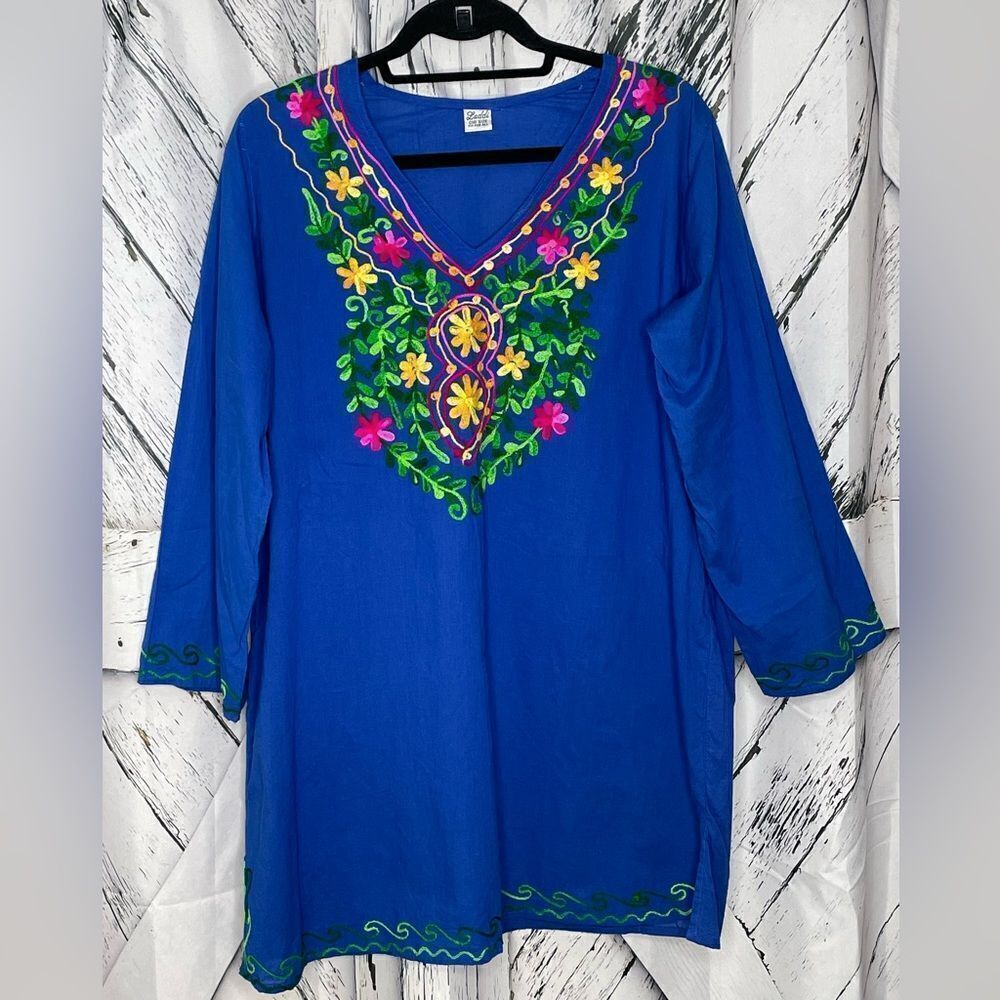 Laddi Embroidered Tunic Coverup Blue OS